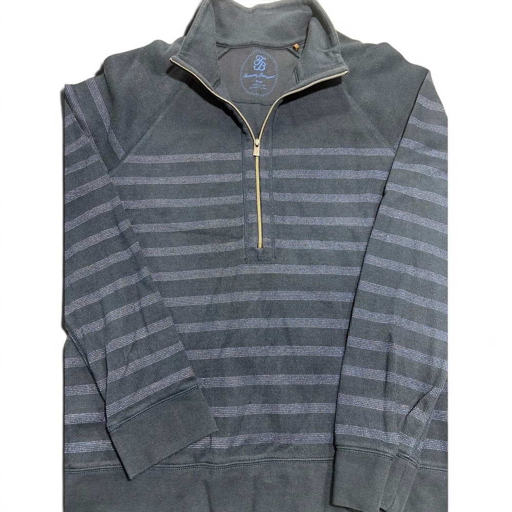 Tommy Bahama Women's Navy Blue Metallic Striped Quarter Zip Pullover Medium